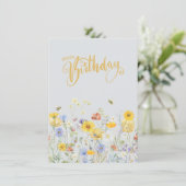 Wildbloemen in bloei Happy Birthday Kaart (Staand voorkant)