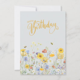 Wildbloemen in bloei Happy Birthday Kaart