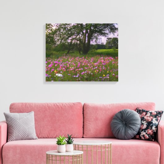 Wildbloemen in het land bij zonsondergang canvas afdruk (Insitu (Woonkamer))