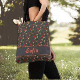 Wildbloemen klaproos patroon grijze canvas tas