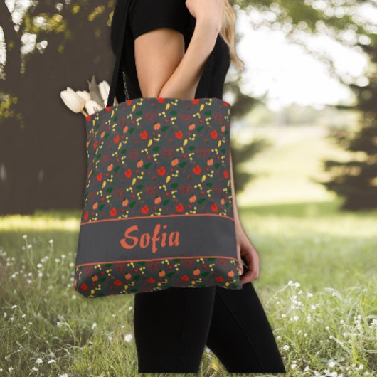 Wildbloemen klaproos patroon grijze canvas tas