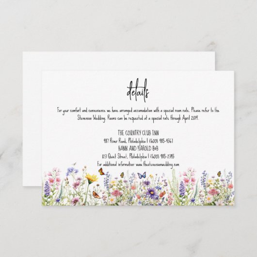 Wildbloemen kleurrijke bruiloft details kaart (Voorkant / Achterkant)