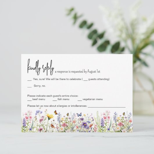Wildbloemen kleurrijke bruiloft RSVP Kaart (Staand voorkant)