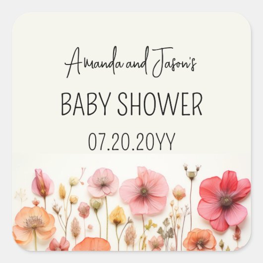 Wildbloemen Kleurrijke zomer Baby shower gunst Vierkante Sticker (Voorkant)