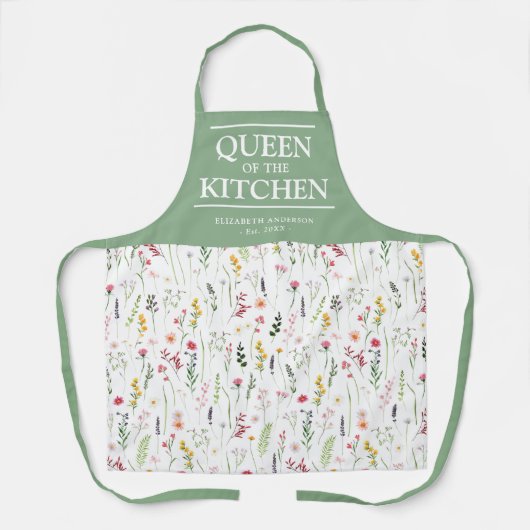 Wildbloemen Koningin van de Keukennaam Apron Schort (Voorkant)