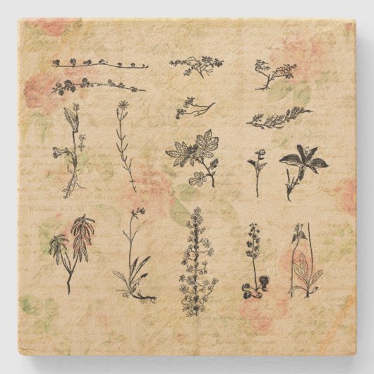  Wildbloemen Kunst voor Floral Script Stenen Onderzetter (Voorkant)