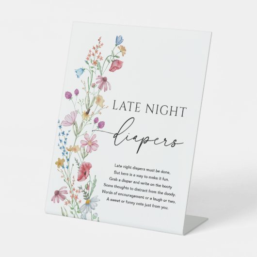 Wildbloemen late nacht luiers reclamebord met voetstuk (Voorkant)