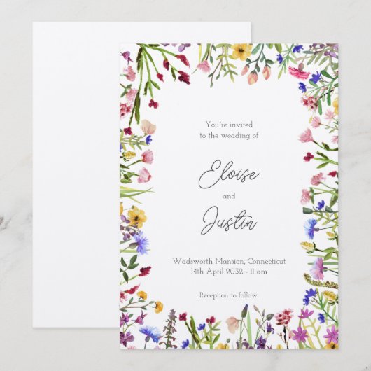 Wildbloemen lente bruiloft kaart (Voorkant / Achterkant)