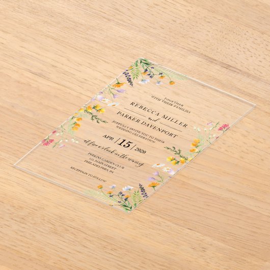 Wildbloemen lente moderne huwelijksuitnodiging acryl uitnodigingen (Laagn)