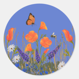 Wildbloemen Lente Poppies Meadow Vlinder Ronde Sticker