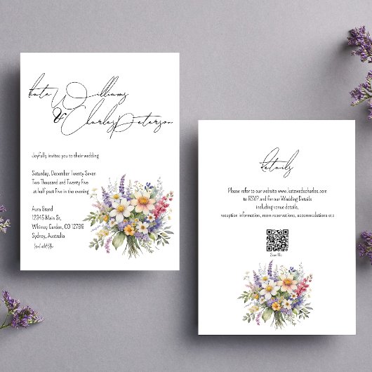 Wildbloemen Lente Zomer Herfst Bruiloft uitnodigin Kaart