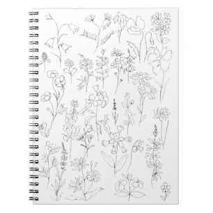 wildbloemen lijn zwart en wit tekenen notitieboek