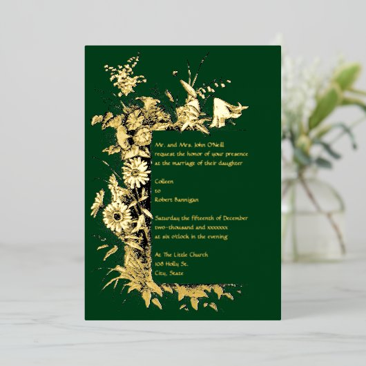 Wildbloemen Lijst Border Wedding Folie Uitnodiging (Staand Voorkant)