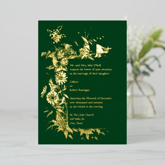 Wildbloemen Lijst Border Wedding Folie Uitnodiging (Staand Voorkant)