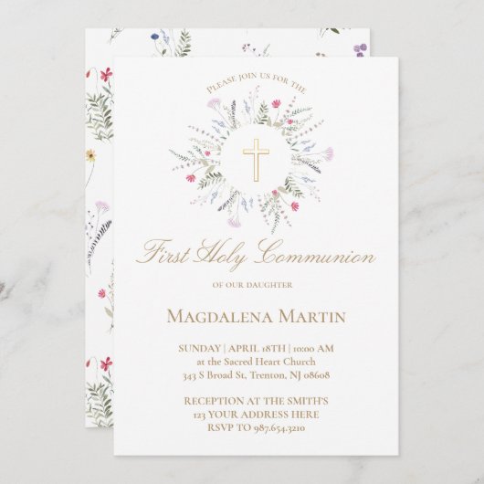 Wildbloemen lijst Eerste Heilige Communie Kaart (Voorkant / Achterkant)
