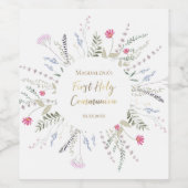 Wildbloemen lijst Eerste Heilige Communie Wijn Etiket (Enkel label)