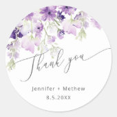 Wildbloemen lila paarse bruiloft gunst ronde sticker (Voorkant)