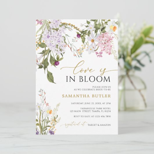 Wildbloemen Love is in Bloom Shower Invitation Kaart (Staand voorkant)