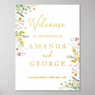 Wildbloemen luxe Welkomstbord voor bruiloften Folie Afdrukken
