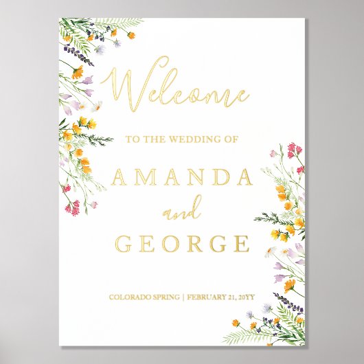 Wildbloemen luxe Welkomstbord voor bruiloften Folie Afdrukken (Voorkant)