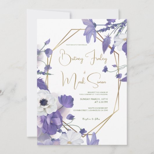 Wildbloemen Mauve rustieke Paarse bruiloft Kaart (Voorkant)