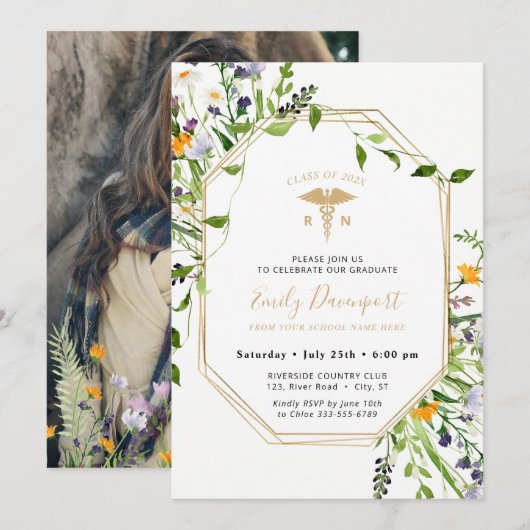 Wildbloemen Medical Logo Invitation Greenery Kaart (Voorkant / Achterkant)