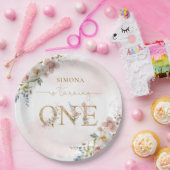 Wildbloemen meisje 1e verjaardag blush roze bloese papieren bordje (Feest)