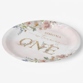 Wildbloemen meisje 1e verjaardag blush roze bloese papieren bordje (Gekanteld)