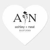 Wildbloemen met Initiaal voor bruiloft Hart Sticker (Voorkant)