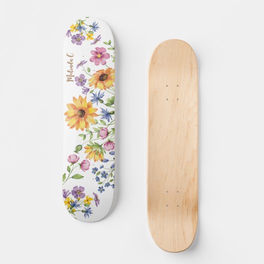 Wildbloemen met naam skateboard (Voorkant)