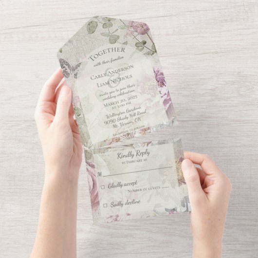  Wildbloemen met Vlinder All In One Uitnodiging (Afscheurbaar)