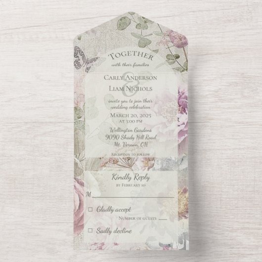 Wildbloemen met Vlinder All In One Uitnodiging (Binnen)