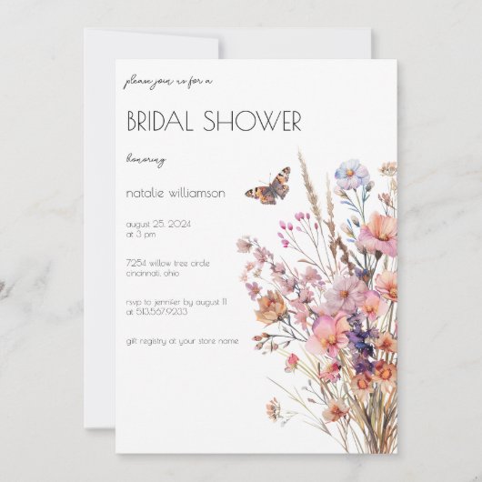 Wildbloemen met Vlinder Vrijgezellenfeest Kaart (Voorkant)