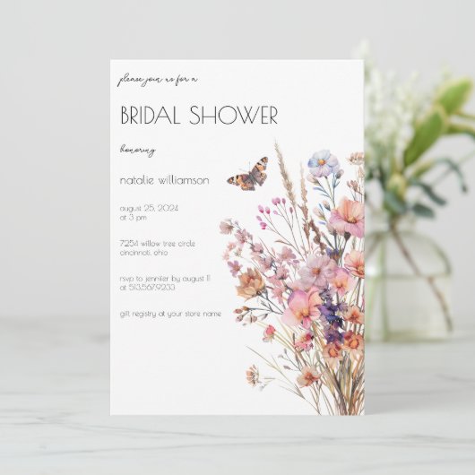 Wildbloemen met Vlinder Vrijgezellenfeest Kaart (Staand voorkant)