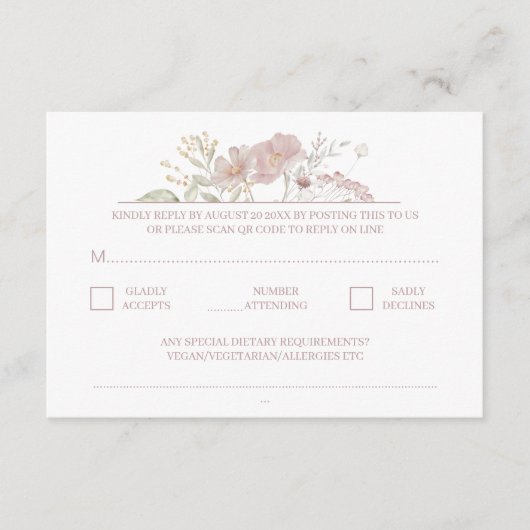 Wildbloemen Modern Wit Huwelijk QR Code RSVP Informatiekaartje (Voorkant)
