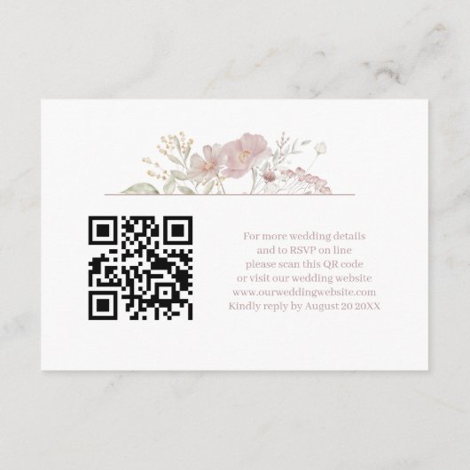 Wildbloemen Modern Wit Huwelijk QR Code RSVP Informatiekaartje (Achterkant)