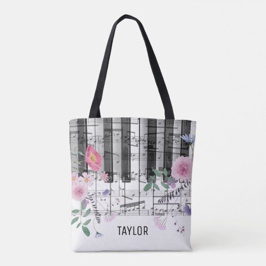 Wildbloemen muzieknoten piano tote bag (Achterkant)