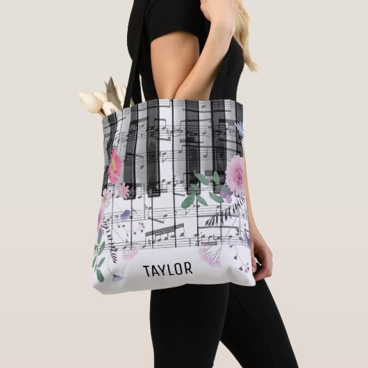 Wildbloemen muzieknoten piano tote bag (Dichtbij)
