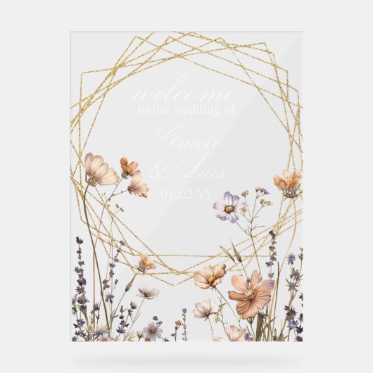 Wildbloemen Natuurlijke Botanische Bloemen Bruilof Acryl Bord (Voorkant)