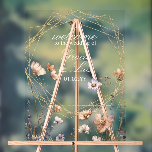 Wildbloemen Natuurlijke Botanische Bloemen Bruilof Acryl Bord (Neutraal)