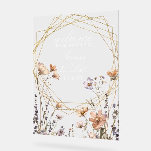 Wildbloemen Natuurlijke Botanische Bloemen Bruilof Acryl Bord (Hoek)