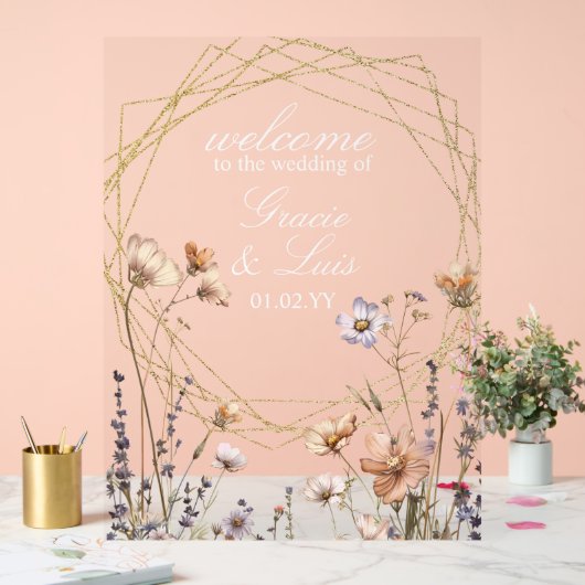 Wildbloemen Natuurlijke Botanische Bloemen Bruilof Acryl Bord (Huwelijk)