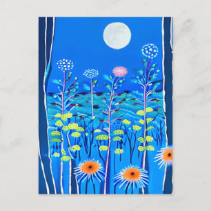 Wildbloemen onder een volle maan briefkaart