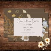 Wildbloemen op bruine bruiloft save the date