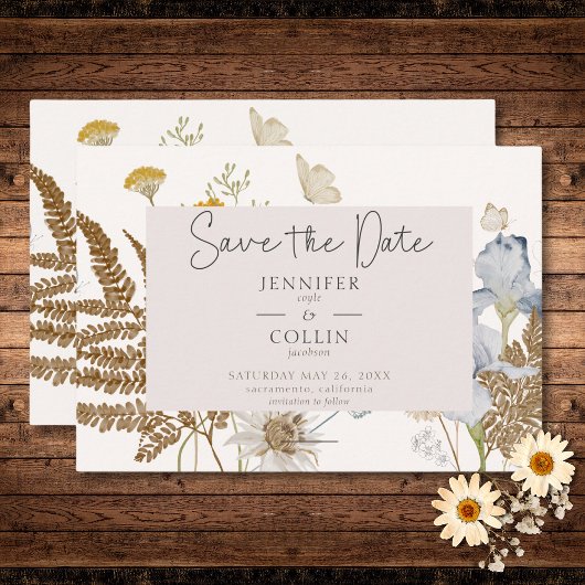Wildbloemen op Cream Wedding Save The Date