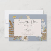 Wildbloemen op Dusty Blue Wedding Save The Date (Voorkant)