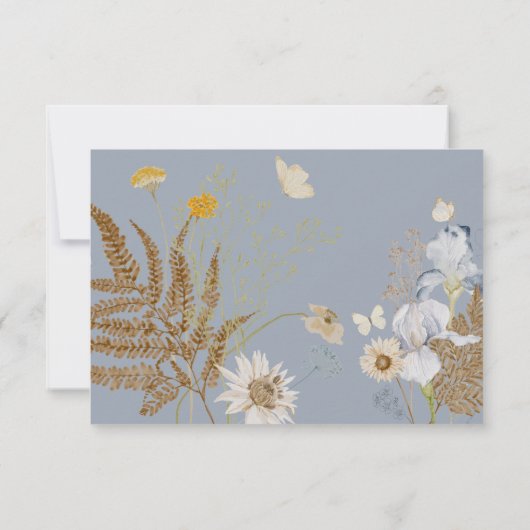 Wildbloemen op Dusty Blue Wedding Save The Date (Achterkant)