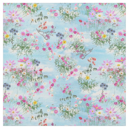 Wildbloemen op een blauwe hemel stof (Close Up)