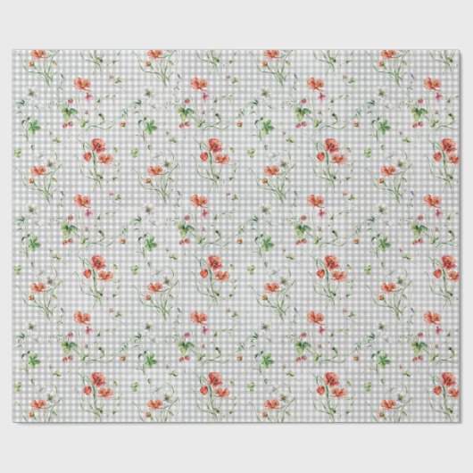Wildbloemen op Gingham Cadeaupapier (Vlak)