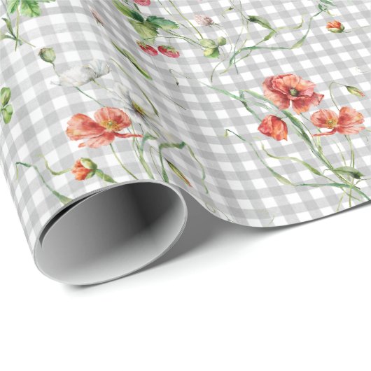 Wildbloemen op Gingham Cadeaupapier (Rol Hoek)